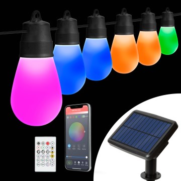 LED RGBIC dimbar solcellsslinga 30xLED/1,3W/3,7/5V 2200 mAh 14,37 m IP65 svart + fjärrkontroll
