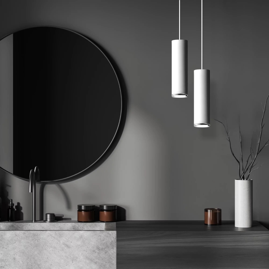 LED RGBW dimbar badrumspendel TURYN med kabel 1xGU10/4,8W/230V 3000K IP44 vit + fjärrkontroll