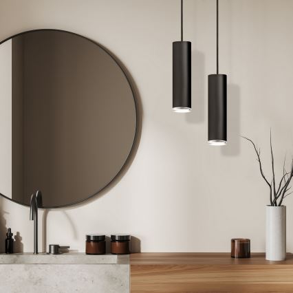 LED RGBW dimbar badrumstaklampa på vajer TURYN 1xGU10/4,8W/230V 3000K IP44 svart + fjärrkontroll