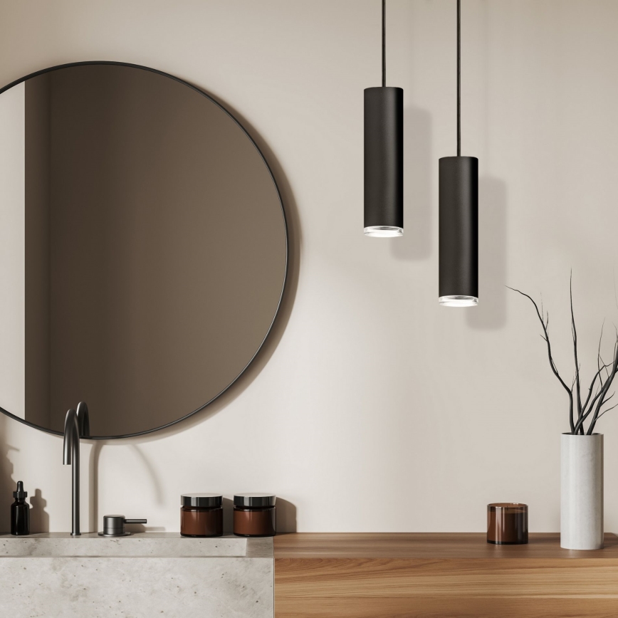 LED RGBW dimbar badrumstaklampa på vajer TURYN 1xGU10/6W/230V 3000K IP44 svart + fjärrkontroll