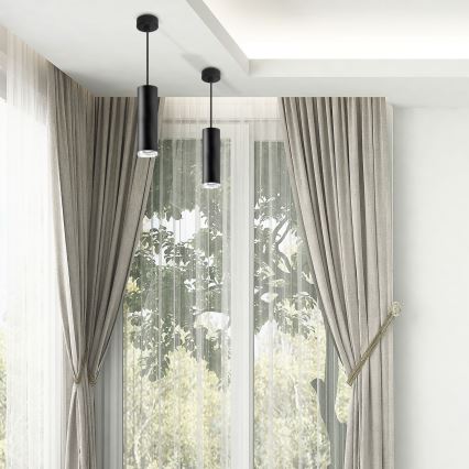 LED RGBW dimbar badrumstaklampa på vajer TURYN 1xGU10/6W/230V 3000K IP44 svart + fjärrkontroll