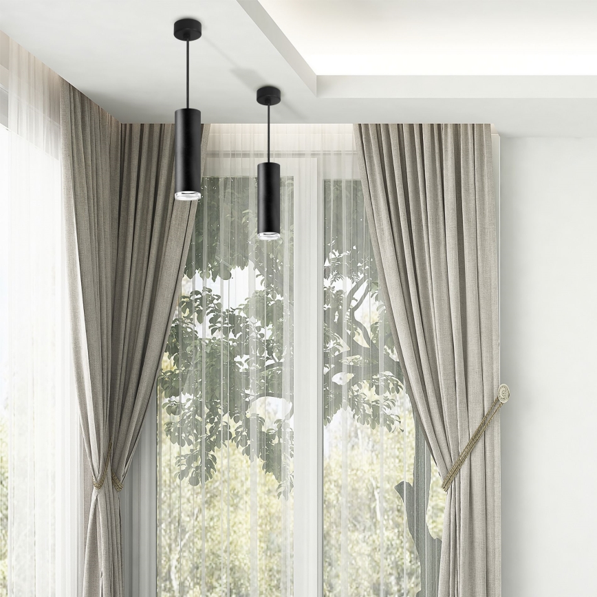 LED RGBW dimbar badrumstaklampa på vajer TURYN 1xGU10/6W/230V 3000K IP44 svart + fjärrkontroll