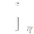 LED RGBW dimbar badrumspendel TURYN med kabel 1xGU10/4,8W/230V 3000K IP44 vit + fjärrkontroll