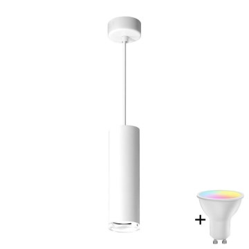 LED RGBW dimbar badrumspendel TURYN med kabel 1xGU10/4,8W/230V 3000K IP44 vit + fjärrkontroll