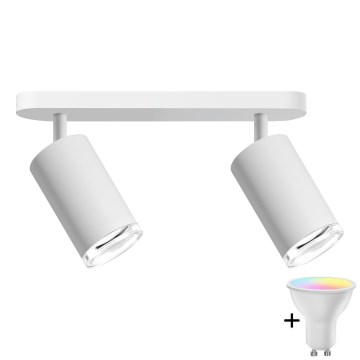 LED RGBW dimbar badrumsspot TURYN 2x GU10/4,8W/230V 3000K IP44 vit + fjärrkontroll