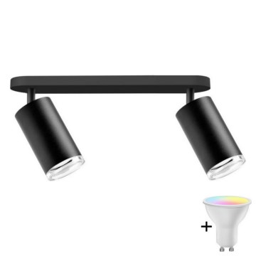 LED RGBW dimbar badrumsspot TURYN 2xGU10/4,8W/230V 3000K IP44 svart + fjärrkontroll