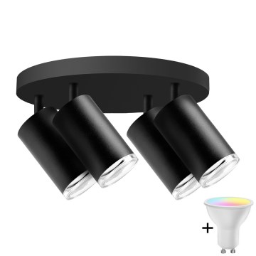 LED RGBW dimbar badrumsspot TURYN 4xGU10/4,8W/230V 3000K IP44 svart + fjärrkontroll