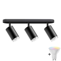 LED RGBW Dimbar badrumsspotlight TURYN 3xGU10/4,8W/230V 3000K IP44 svart + fjärrkontroll