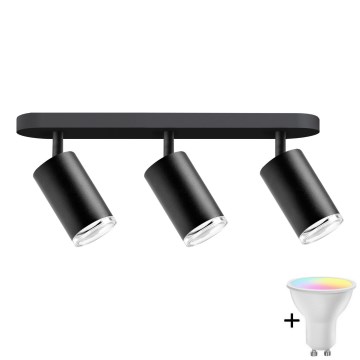 LED RGBW Dimbar badrumsspotlight TURYN 3xGU10/4,8W/230V 3000K IP44 svart + fjärrkontroll