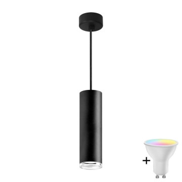 LED RGBW dimbar badrumstaklampa på vajer TURYN 1xGU10/4,8W/230V 3000K IP44 svart + fjärrkontroll