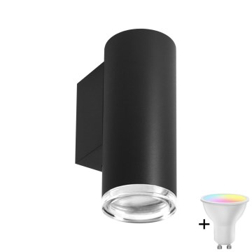 LED RGBW dimbar badrumsvägglampa TURYN 1xGU10/4,8W/230V 3000K IP44 svart + fjärrkontroll