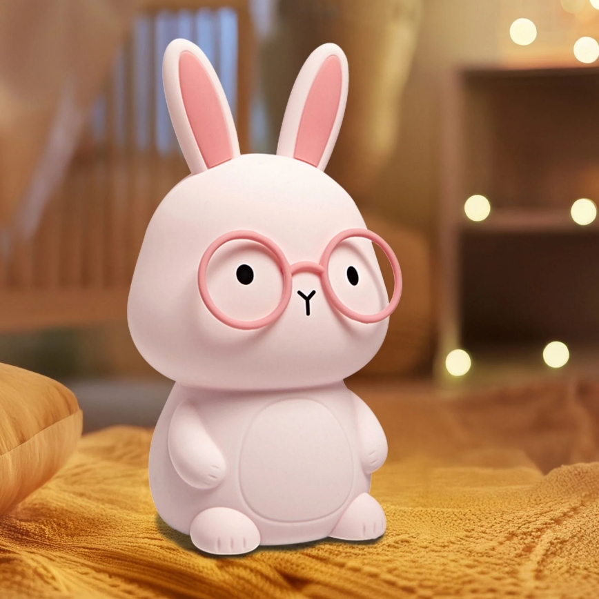 LED RGBW Dimbart barnlampa med touch FLORKA LED/1W/5V USB 1200 mAh kanin rosa