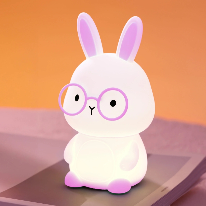 LED RGBW Dimbart barnlampa med touch FLORKA LED/1W/5V USB 1200 mAh kanin rosa