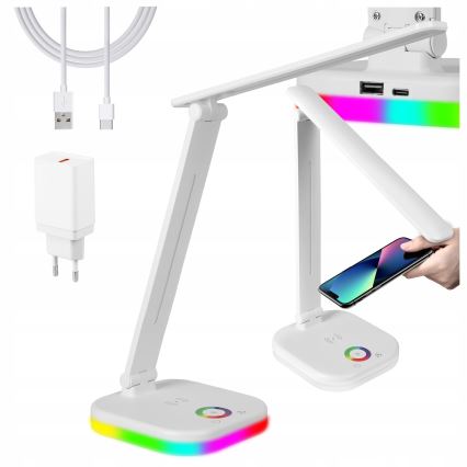 LED RGBW dimbar bordslampa med trådlös laddning LED/7W/5V USB vit