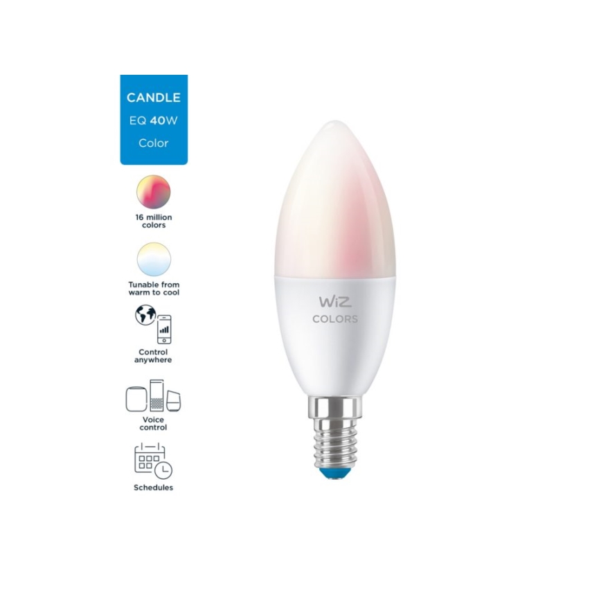 LED RGBW Dimbar glödlampa C37 E14/4,9W/230V 2200-6500K CRI 90 Wi-Fi -WiZ