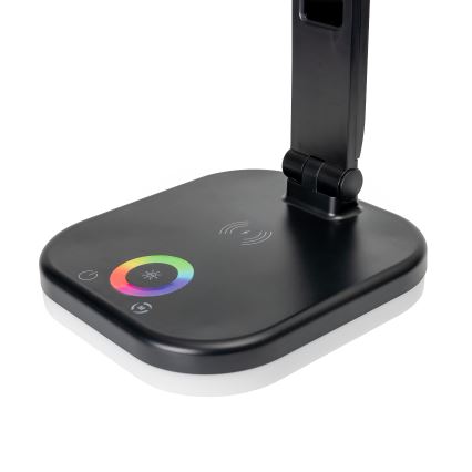 LED RGBW Dimbar touch bordslampa med trådlös laddning, LCD display och USB port MAGNUS LED/6W/5V 3000-6500K svart