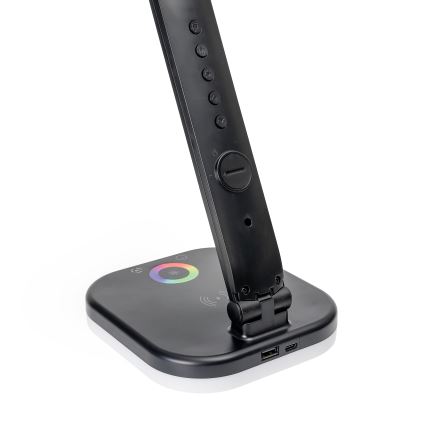 LED RGBW Dimbar touch bordslampa med trådlös laddning, LCD display och USB port MAGNUS LED/6W/5V 3000-6500K svart