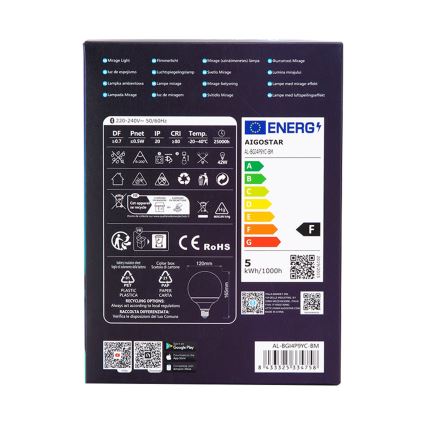 LED RGBW dimbar lampa MESH G120 E27/4,9W/230V 2700-6500K + fjärrkontroll - Aigostar
