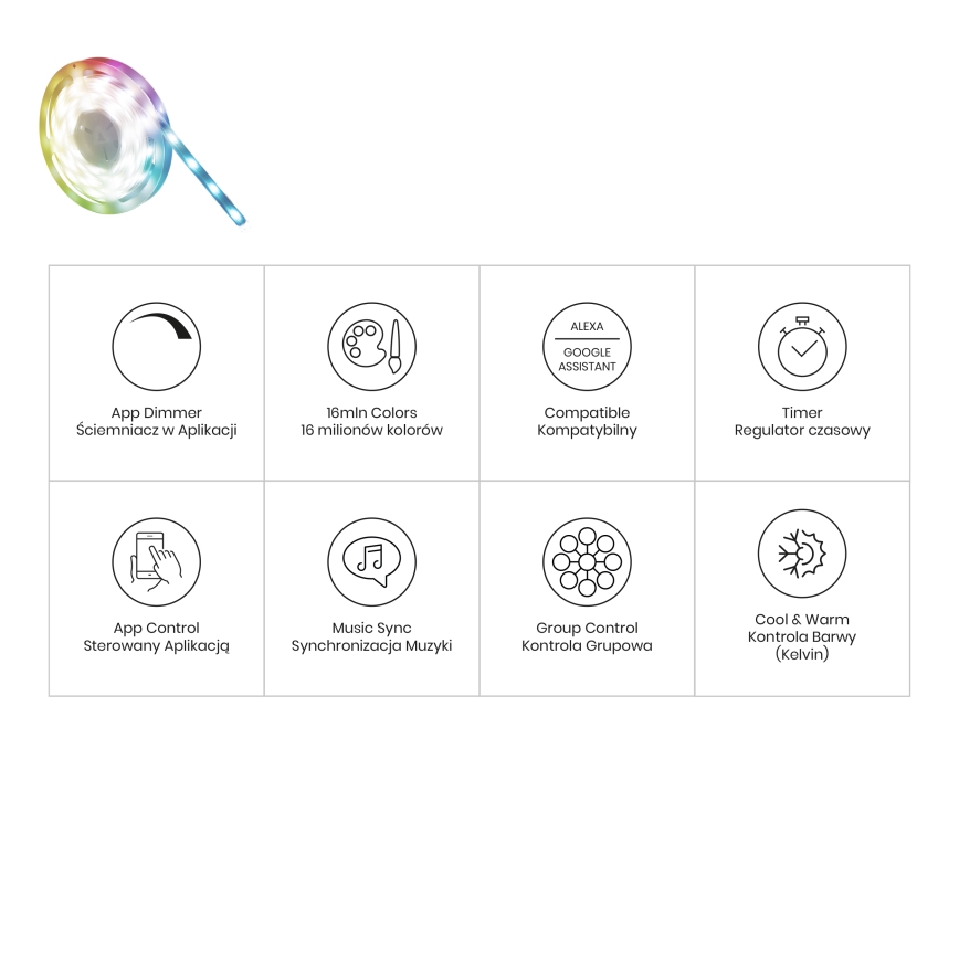 LED RGBW Dimbar slinga badrum LED/12,5W/12V IP65 5m Wi-Fi Tuya