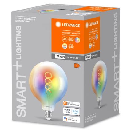 LED RGBW Dimbar SMART+ FILAMENT-lampa E27/4,8W/230V 2700-6500K Wi-Fi - Ledvance