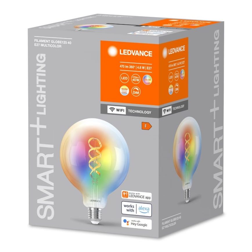 LED RGBW Dimbar SMART+ FILAMENT-lampa E27/4,8W/230V 2700-6500K Wi-Fi - Ledvance