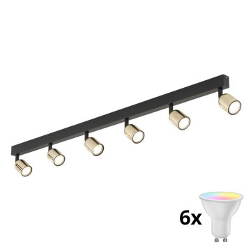 LED RGBW Dimbar spotarmatur TOP 6xGU10/6,5W/230V 2700-6500K svart/guld