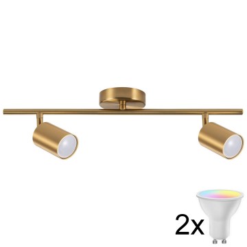 LED RGBW dimbar spotlampa GOLDIE 2xGU10/4,8W/230V 3000K guld + fjärrkontroll