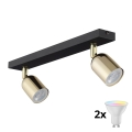 LED RGBW dimbar spotlight TOP 2xGU10/6,5W/230V 2700-6500K svart/guld