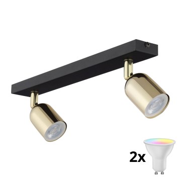 LED RGBW dimbar spotlight TOP 2xGU10/6,5W/230V 2700-6500K svart/guld