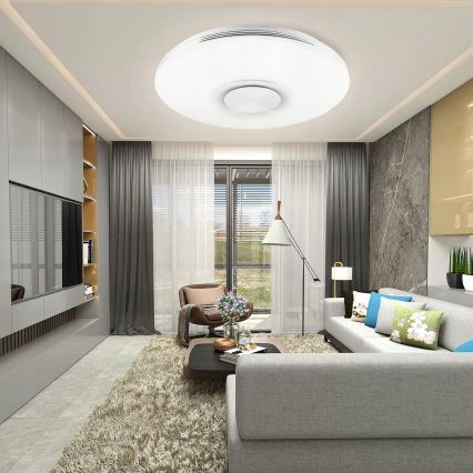 LED RGBW dimbar taklampa med högtalare LED/60W/230V 3000-6000K Ø 40 cm vit + fjärrkontroll