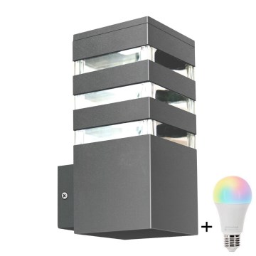 LED RGBW dimbar utomhusvägglampa TEKSAS 1xE27/9W/230V 2700-6500K Wi-Fi IP44 antracit