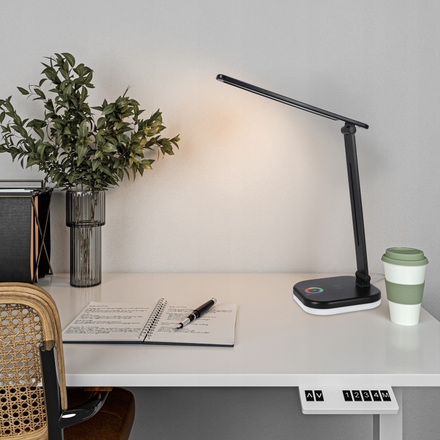 LED RGBW dimmbar skrivbordslampa med trådlös laddning LED/7W/5V USB svart