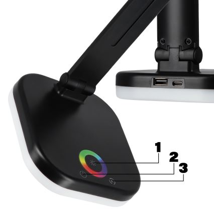 LED RGBW dimmbar skrivbordslampa med trådlös laddning LED/7W/5V USB svart
