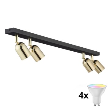 LED RGBW dimmbar spotlight TOP 4xGU10/6,5W/230V 2700-6500K svart/guld
