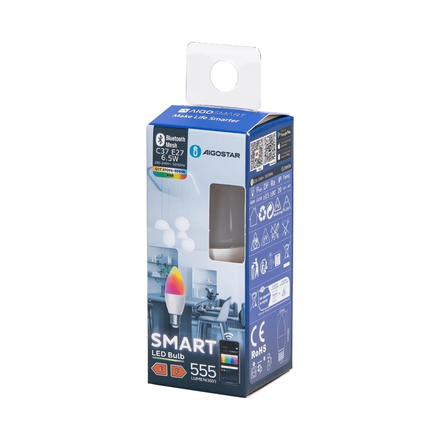 LED RGBW dimbar lampa C37 E27/6,5W/230V 2700-6500K - Aigostar