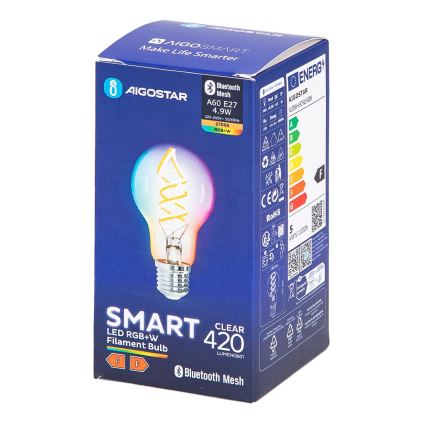LED RGBW dimbar lampa FILAMENT MESH Smart A60 E27/4,9W/230V 2700K - Aigostar