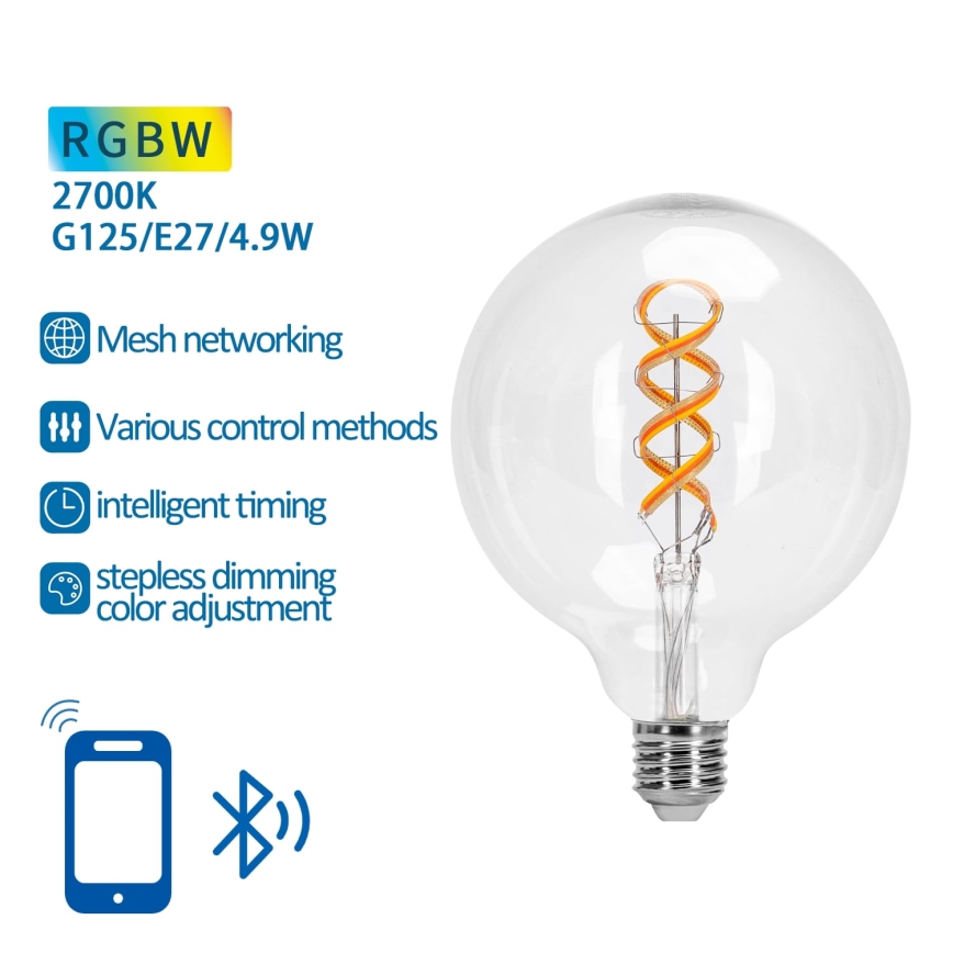 LED RGBW dimbar lampa FILAMENT MESH Smart G125 E27/4,9W/230V 2700K - Aigostar