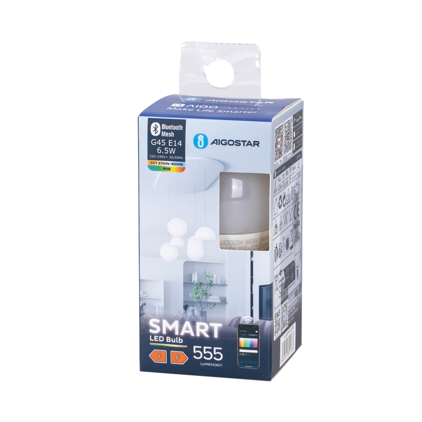 LED RGBW dimbar lampa G45 E14/6,5W/230V 2700-6500K - Aigostar