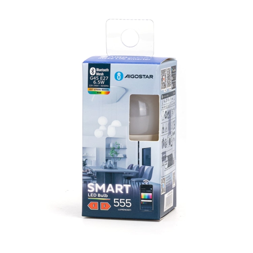 LED RGBW dimbar lampa G45 E27/6,5W/230V 2700-6500K - Aigostar