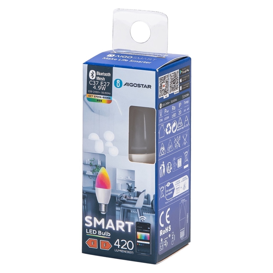 LED RGBW Dimbara glödlampa C37 E27/4,9W/230V 2700-6500K - Aigostar