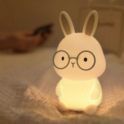 LED RGBW Ljusreglerad barns beröring lampa FLORKA LED/1W/5V USB 1200 mAh kanin vit/grå