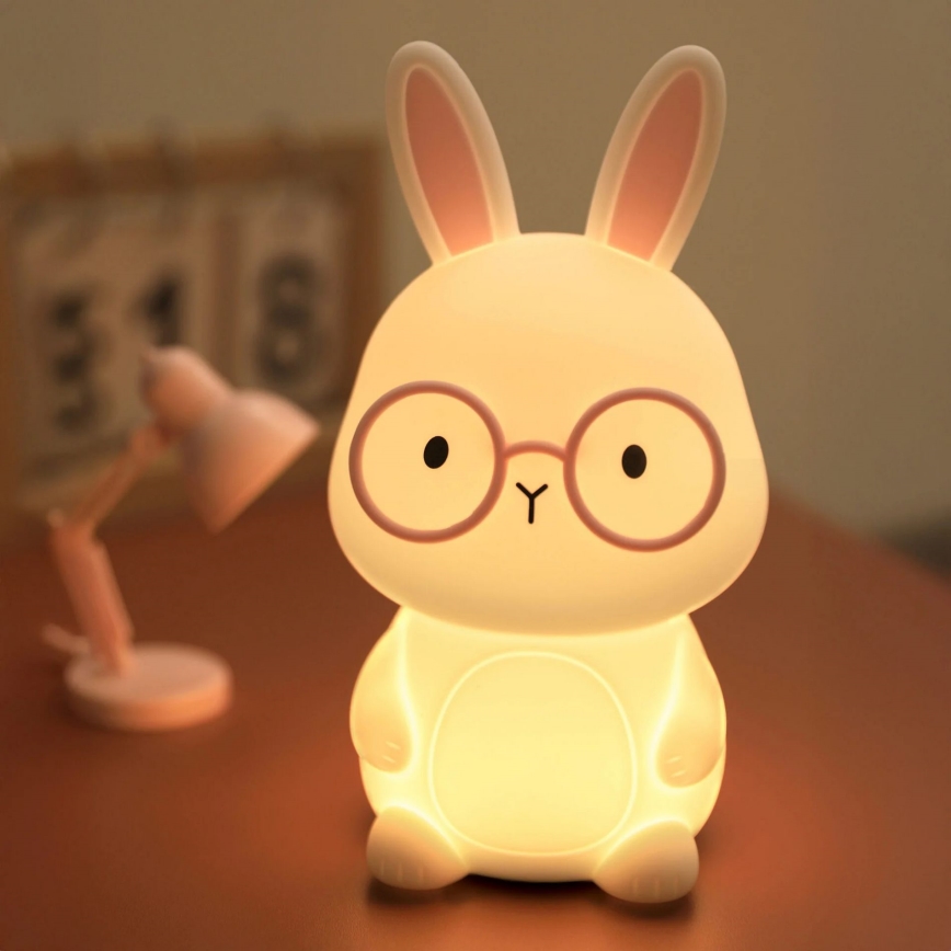 LED RGBW Ljusreglerad barns beröring lampa FLORKA LED/1W/5V USB 1200 mAh kanin vit/rosa