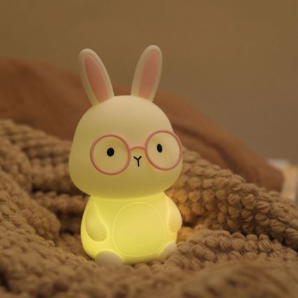LED RGBW Ljusreglerad barns beröring lampa FLORKA LED/1W/5V USB 1200 mAh kanin vit/rosa