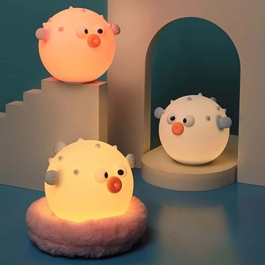 LED RGBW Ljusreglerad barns beröring lampa HELA LED/1W/5V USB 1200 mAh fisk rosa