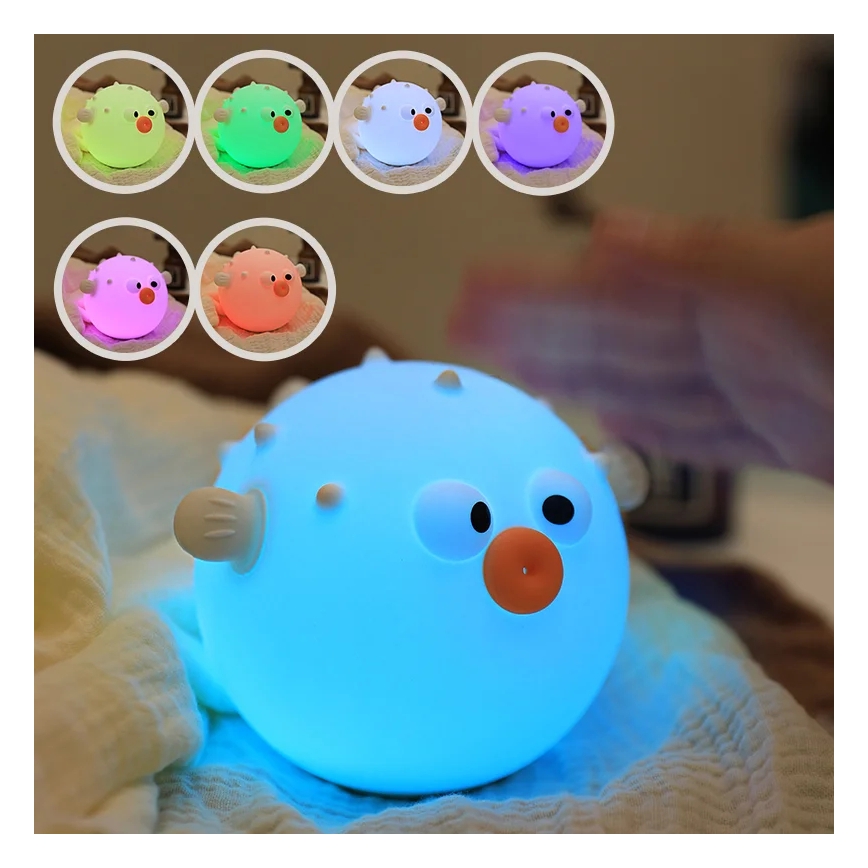 LED RGBW Ljusreglerad barns beröring lampa HELI LED/1W/5V USB 1200 mAh fisk blå