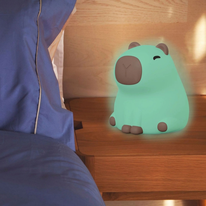 LED RGBW Ljusreglerad barns beröring lampa LED/1W/5V USB 1200 mAh capybara