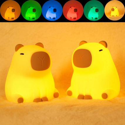 LED RGBW Ljusreglerad barns beröring lampa LED/1W/5V USB 1200 mAh capybara