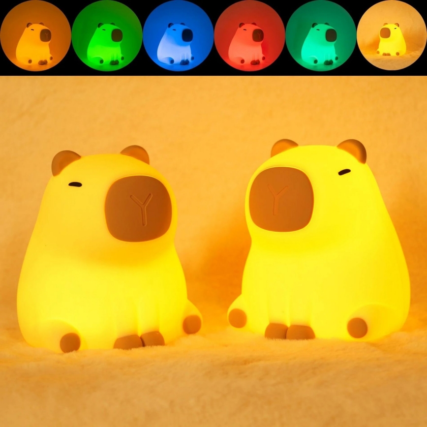 LED RGBW Ljusreglerad barns beröring lampa LED/1W/5V USB 1200 mAh capybara