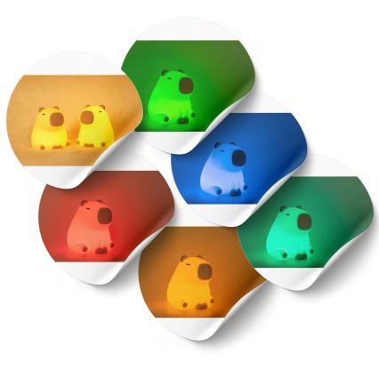 LED RGBW Ljusreglerad barns beröring lampa LED/1W/5V USB 1200 mAh capybara