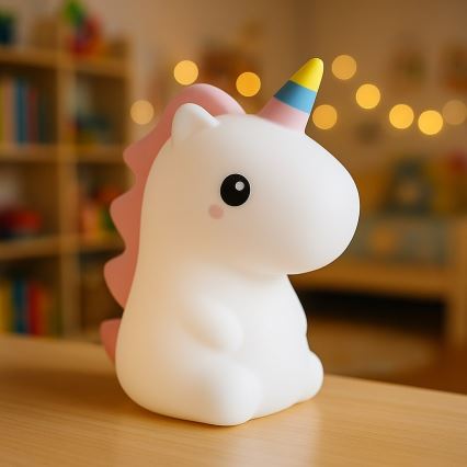 LED RGBW dimbar, uppladdningsbar, beröringsstyrd nattlampa för barn UNICORN LED/1W/5V 1200 mAh